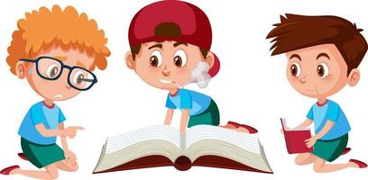 Children reading book on white background vector