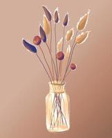 ramo otoñal de hojas secas y ramas de plantas de campo en un jarrón, ilustración vectorial vector