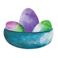 huevos de pascua en una cesta ilustración acuarela vector
