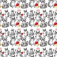 Seamless pattern with cute raccoons vector