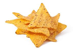 Nachos and tomato dip decorated with thyme leaves photo