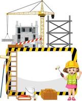 Empty banner with construction objects and elements vector