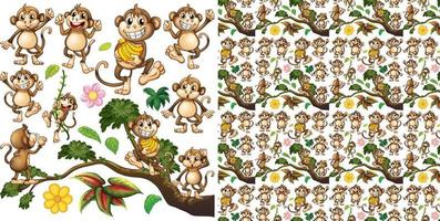 Seamless background with cute monkeys vector