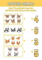 Worksheet design for counting animals vector