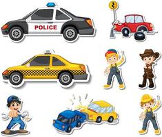 Sticker set of professions characters and objects vector