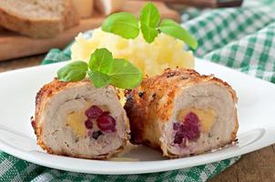 Chicken rolls with cranberries, cheese and honey photo