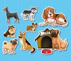 Sticker set of different dogs cartoon vector