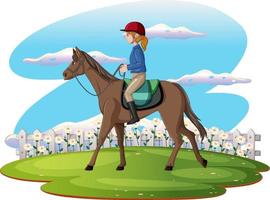 A scene of girl riding on a horse vector