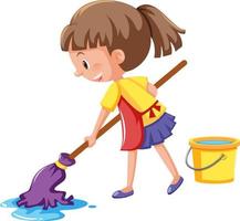 Girl mopping the floor on white background vector