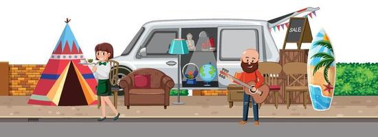 Man playing guitar at yard sale vector