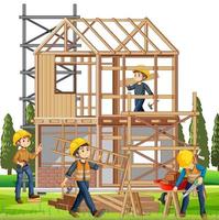 House construction site with workers vector