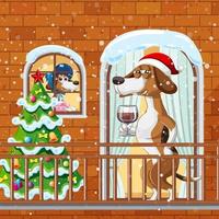 un perro beagle celebrando la navidad vector