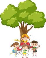 Children playing music under the tree vector