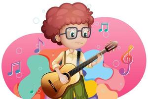 un niño tocando la guitarra de dibujos animados vector