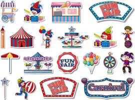 Sticker set of amusement park and fun fair objects vector