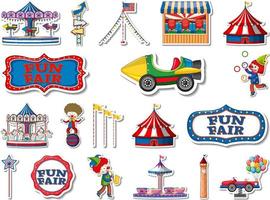 Sticker set of amusement park and fun fair objects vector