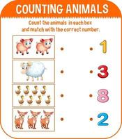 Worksheet design for counting animals vector