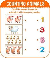 Worksheet design for counting animals vector