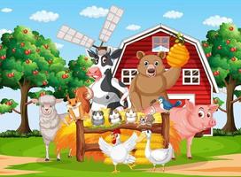 Scene with farm animals in the farm vector