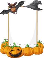 Blank wooden signboard with bat in halloween theme vector