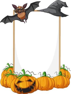 Blank wooden signboard with bat in halloween theme