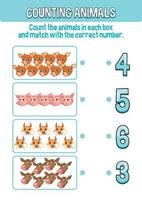 Worksheet design for counting animals vector