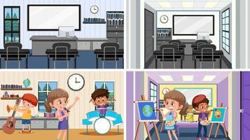 Set of student in the classroom scene vector