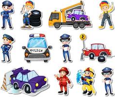 Sticker set of professions characters and objects vector