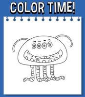 Worksheets template with color time text and monster outline vector