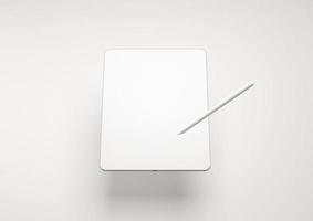 Tablet with a pencil on a white background 3d render photo