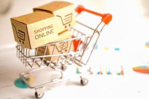 Online shopping, Shopping cart box on business graph, import export, finance commerce.