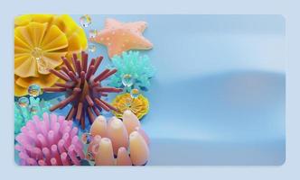 World Ocean Day Copy Space With Sea Urchin 3D Render Illustration photo