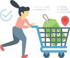 The girl is going shopping with a cart. vector