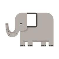 The gray elephant stands on four legs. A mammal is a geometric animal with large ears and a trunk. Vector childish baby illustration for print
