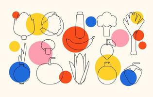 conjunto de iconos de frutas y verduras. ilustración lineal de alimentos orgánicos. ilustración vectorial geométrica del concepto de alimentación saludable vector