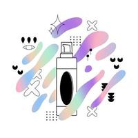 Cosmetic tube dispenser for lotion, cream. Bottle of face, hair or body care product. Vector illustration on the background of holographic splashes.