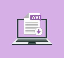 Download AVI icon file with label on laptop screen. Downloading document concept vector