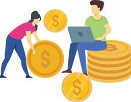 Boy and girl working on dollar coins. vector