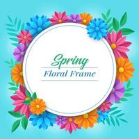 Spring flower frame with colorful flowers and leaves vector