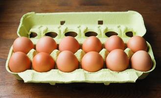 box with a dozen fresh eggs in their packaging photo