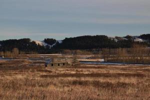 casa abandonada en un campo dorado foto