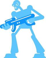 Angry cyborg with firearm semi flat color vector character