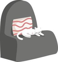 Armchair with cushion and white cat semi flat color vector object