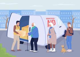 Delivering humanitarian relief flat color vector illustration
