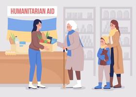 Humanitarian hub visit flat color vector illustration