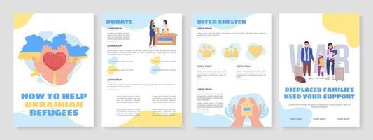 Help ukrainian refugees flat vector brochure template