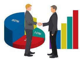 Drawing Graphics hand of businessman shaking hands for successful negotiation for business with graph pie chart background vector
