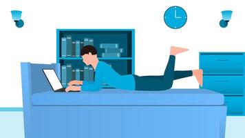 man using laptop on bed vector