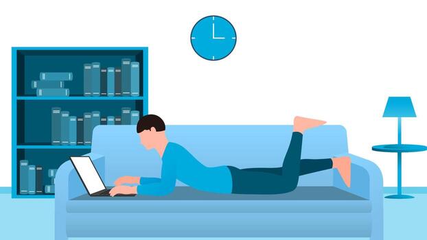 man using laptop on sofa vector