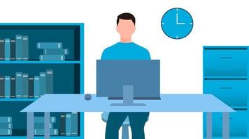 man using desk pc front vector